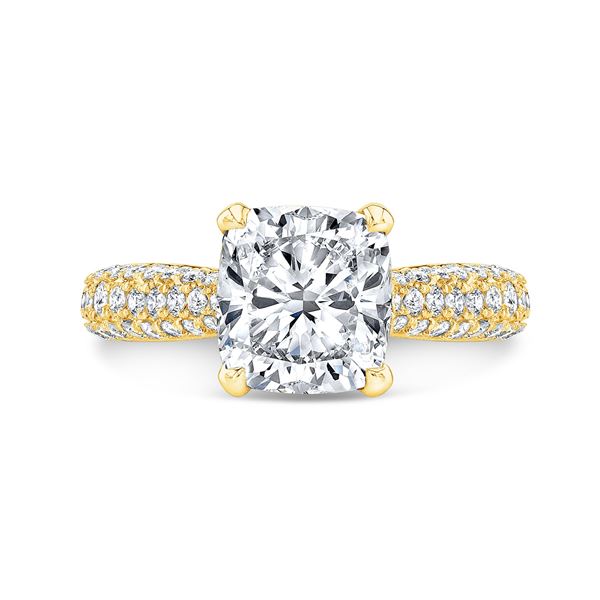 Natural 4.32 CTW Cushion Cut Micro Pave Diamond Engagement Ring 18KT Yellow Gold