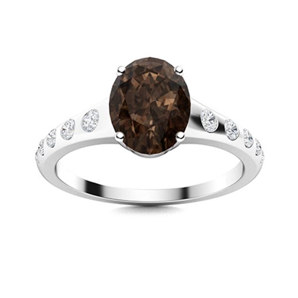 Natural 1.58 CTW Smoky Quartz & Diamond Engagement Ring 14K White Gold
