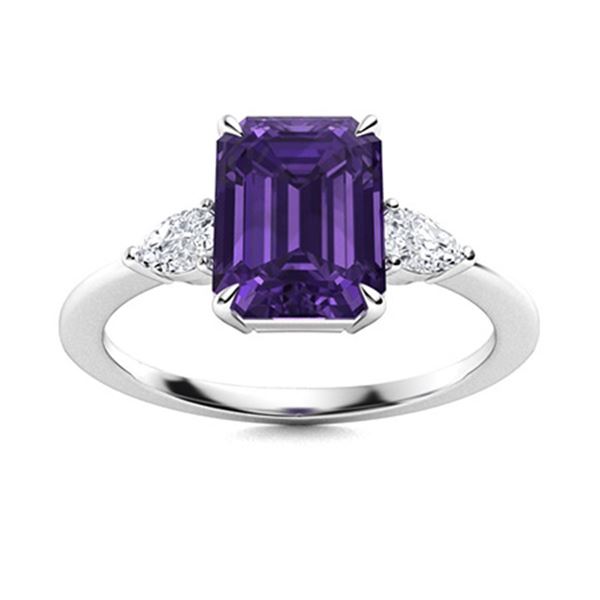 Natural 2.35 CTW Amethyst & Diamond Engagement Ring 14K White Gold