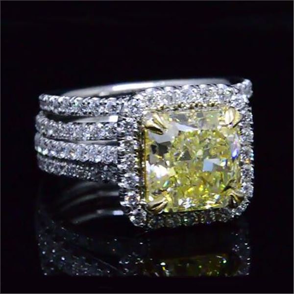 Natural 4.88 CTW Canary Yellow Radiant Cut Diamond Ring 14KT Two-tone