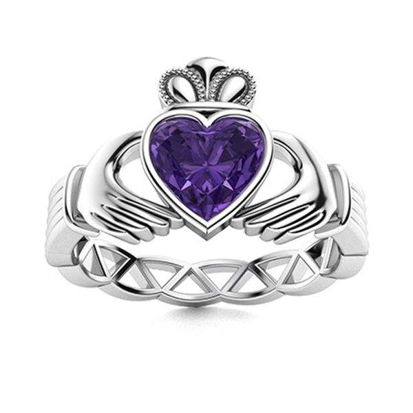 Natural 0.52 CTW Amethyst Solitaire Ring 18K White Gold