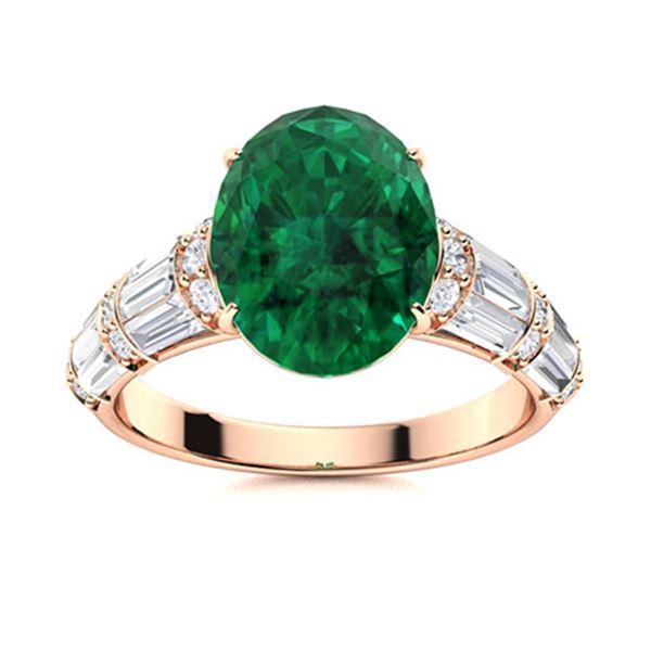 Natural 3.65 CTW Emerald & Diamond Engagement Ring 14K Rose Gold