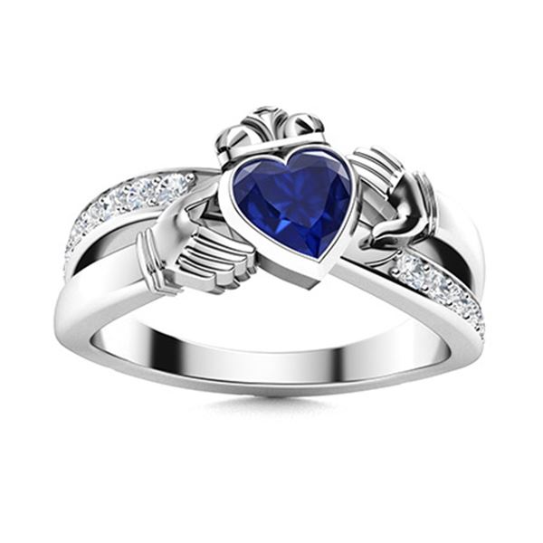 Natural 0.84 CTW Sapphire & Diamond Engagement Ring 14K White Gold