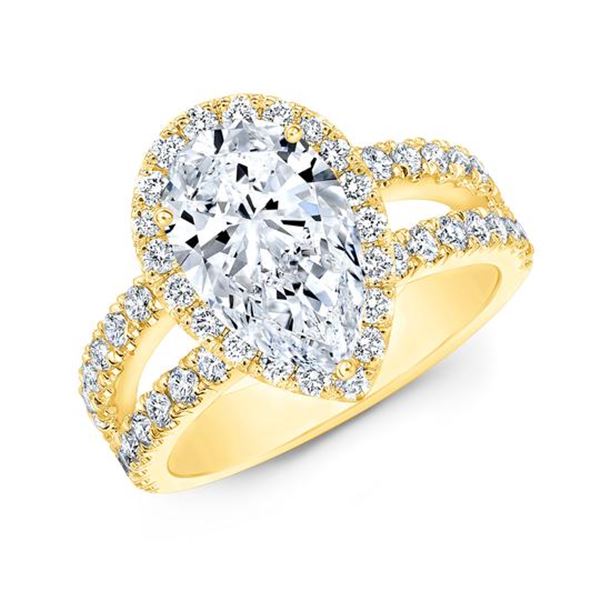 Natural 2.07 CTW Halo Pear Cut Tear Drop Split Shank Diamond Ring 18KT Yellow Gold