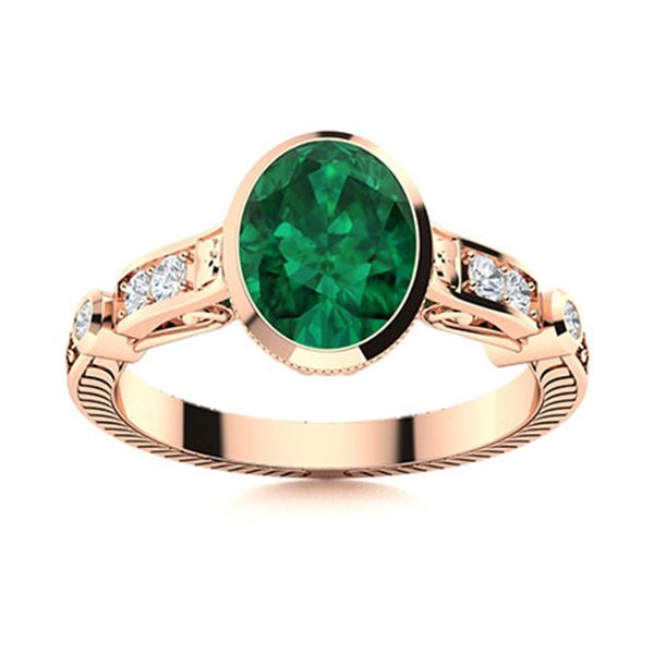 Natural 1.18 CTW Emerald & Diamond Engagement Ring 14K Rose Gold
