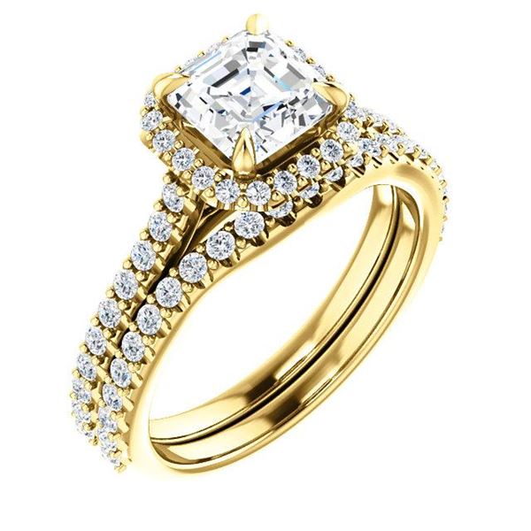 Natural 2.67 CTW Halo Asscher Cut Diamond Engagement Ring 18KT Yellow Gold