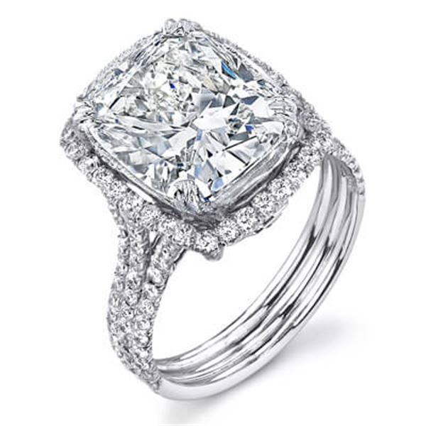 Natural 6.32 CTW Elongated Cushion Cut Halo Diamond Engagement Ring 14KT White Gold