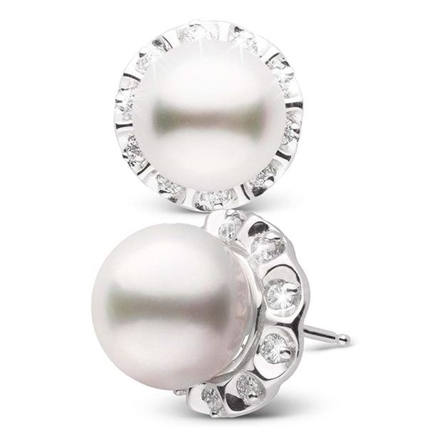 White South Sea Pearl and Diamond Tudor Stud Earrings