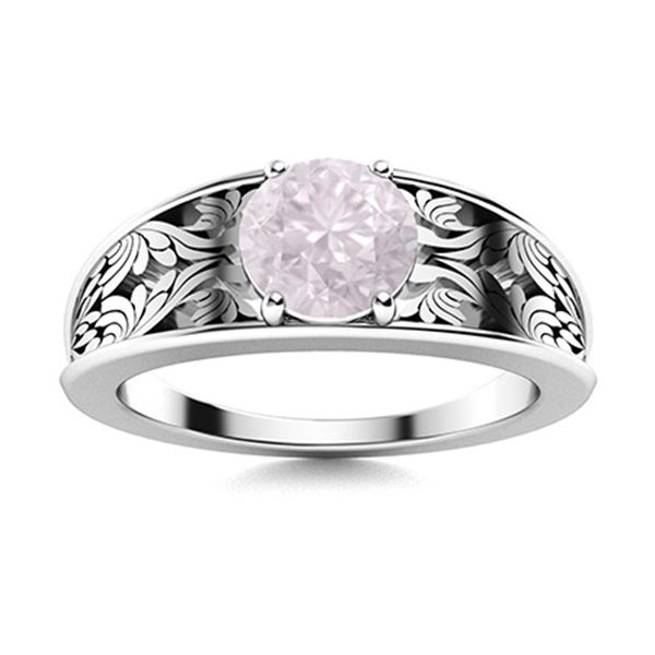 Natural 1.22 CTW Rose Quartz Solitaire Ring 18K White Gold