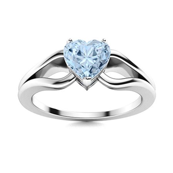Natural 0.41 CTW Aquamarine Solitaire Ring 14K White Gold