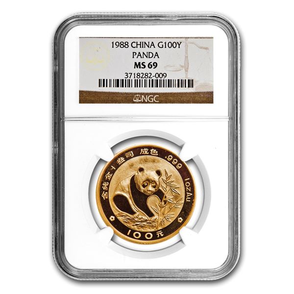 1988 China 1 oz Gold Panda MS-69 NGC