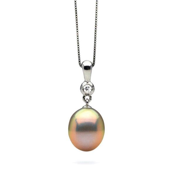 Metallic Peach Freshwater Pearl Drop-Shape Diamond Bezel Pendant