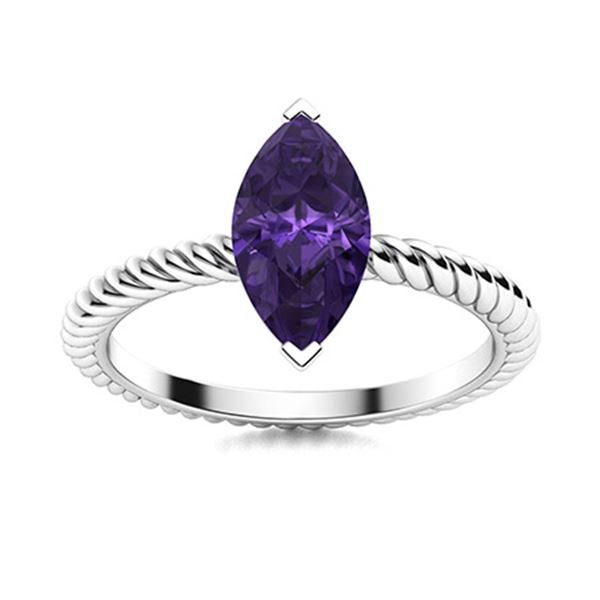Natural 0.16 CTW Amethyst Solitaire Ring 18K White Gold