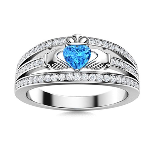 Natural 0.67 CTW Topaz & Diamond Engagement Ring 18K White Gold