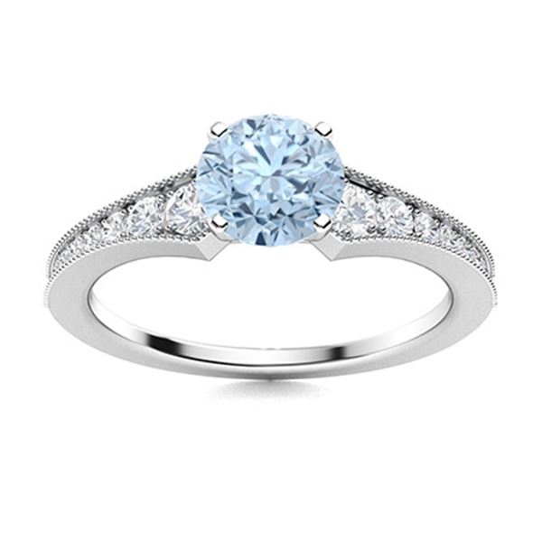 Natural 1.46 CTW Aquamarine & Diamond  Engagement Ring 18K White Gold