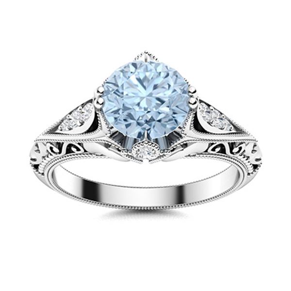 Natural 1.18 CTW Aquamarine & Diamond  Engagement Ring 18K White Gold
