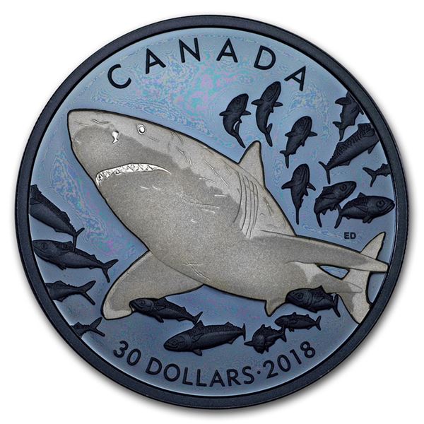 2018 Canada 2 oz Silver $30 Great White Shark Proof