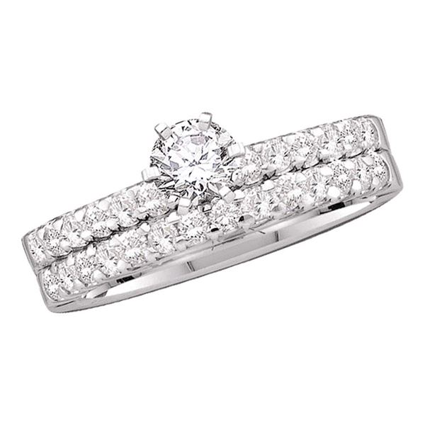 14kt White Gold Round Diamond Solitaire Bridal Wedding Ring Band Set 7/8 Cttw