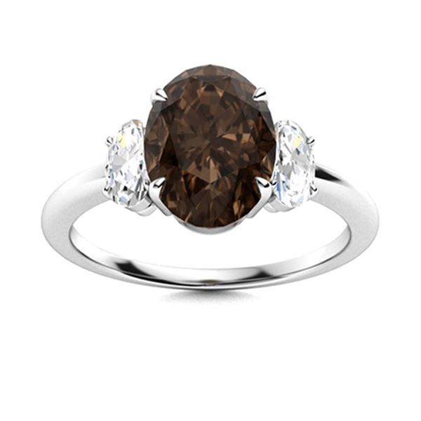 Natural 4.56 CTW Smoky Quartz & Diamond Engagement Ring 14K White Gold