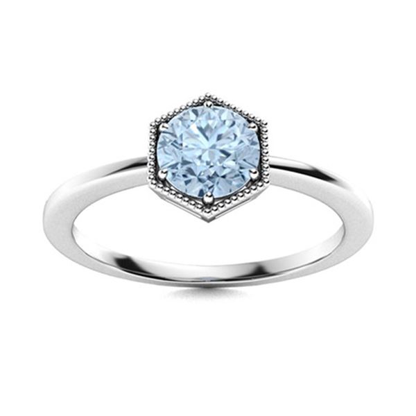 Natural 0.62 CTW Aquamarine Solitaire Ring 18K White Gold