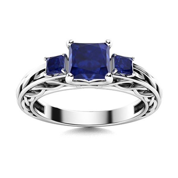Natural 1.23 CTW Sapphire Solitaire Ring 18K White Gold