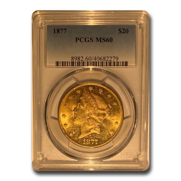 1877 $20 Liberty Gold Double Eagle MS-60 PCGS