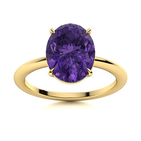 Natural 3.06 CTW Amethyst Solitaire Ring 14K Yellow Gold