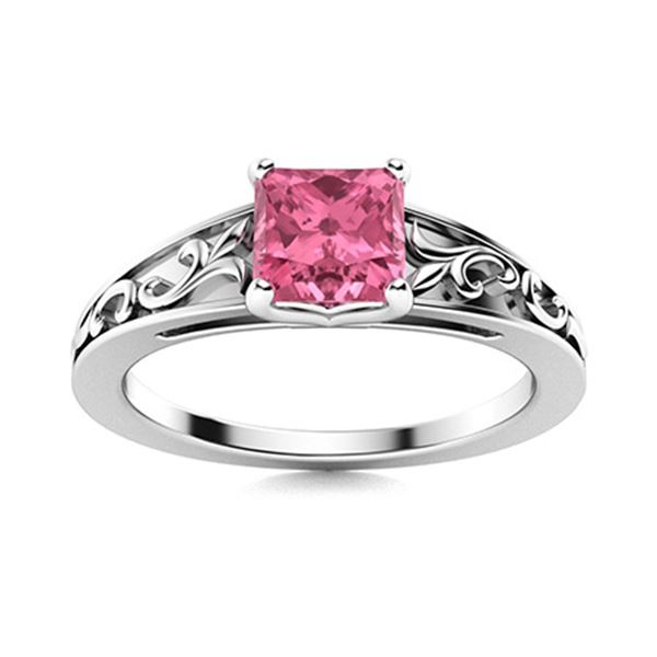 Natural 0.87 CTW Tourmaline Solitaire Ring 18K White Gold