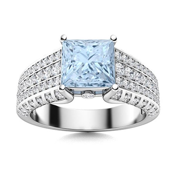 Natural 1.63 CTW Aquamarine & Diamond  Engagement Ring 14K White Gold