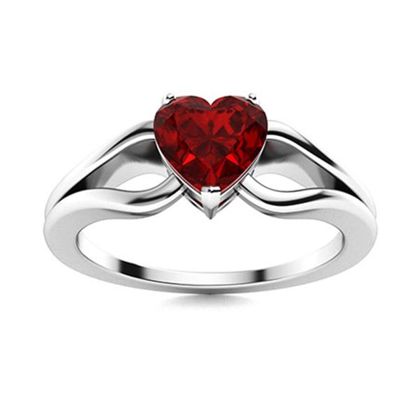 Natural 1.11 CTW Garnet Solitaire Ring 14K White Gold