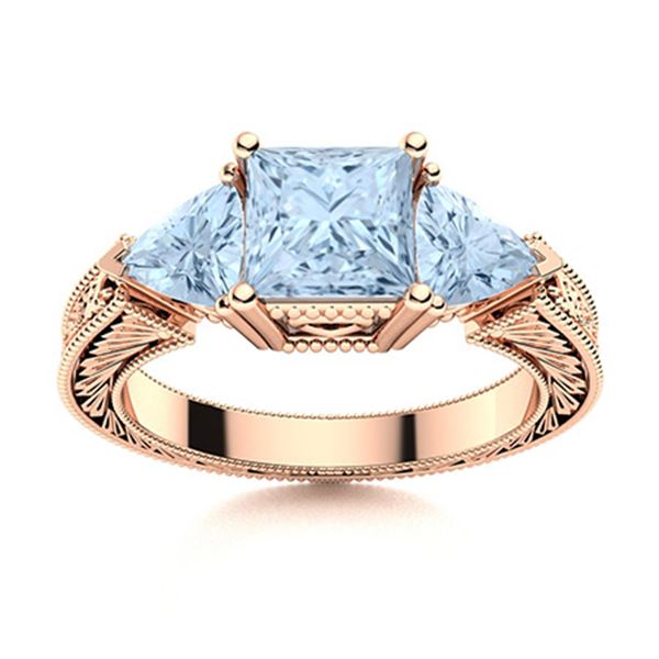 Natural 1.79 CTW Aquamarine Solitaire Ring 18K Rose Gold