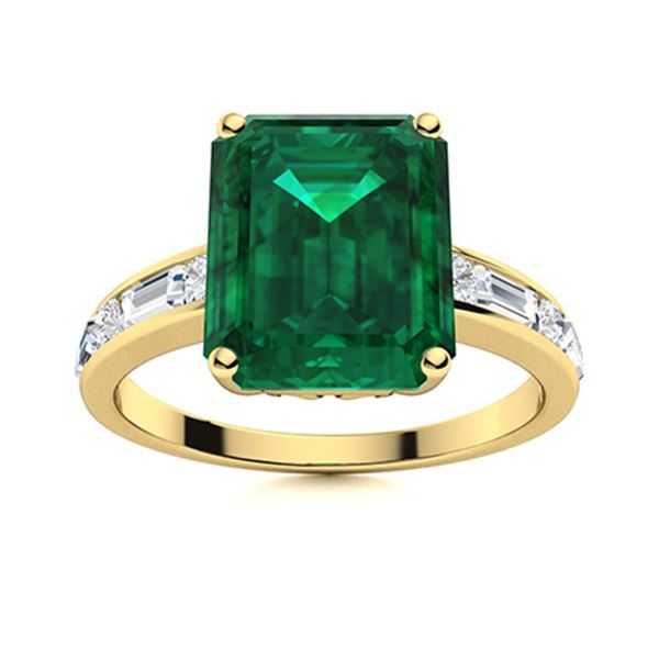 Natural 3.54 CTW Emerald & Diamond Engagement Ring 18K Yellow Gold