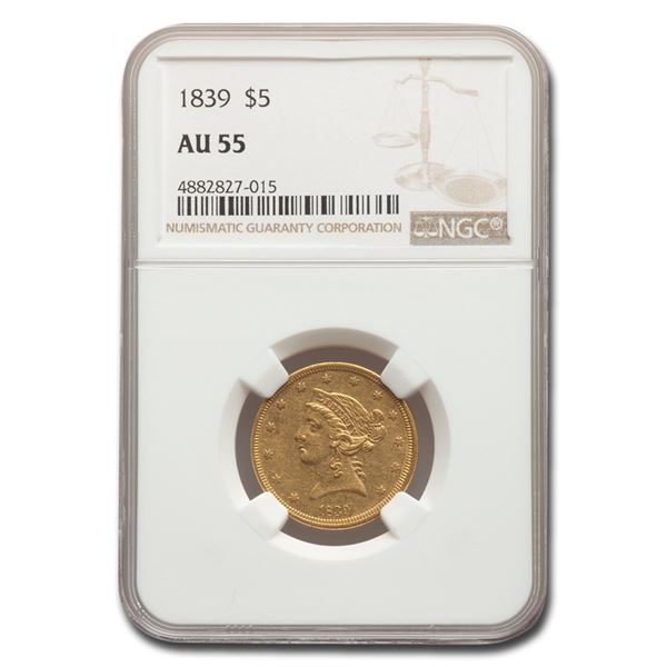 1839 $5 Liberty Gold Half Eagle AU-55 NGC