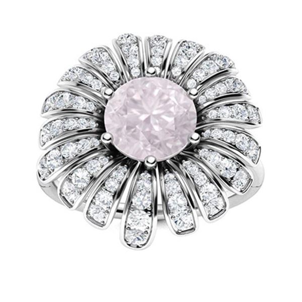 Natural 1.70 CTW Rose Quartz & Diamond Engagement Ring 14K White Gold