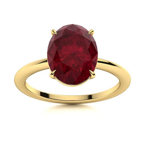 Natural 6.02 CTW Ruby Solitaire Ring 18K Yellow Gold