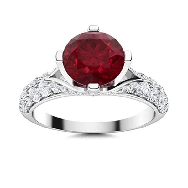 Natural 2.83 CTW Ruby & Diamond Engagement Ring 14K White Gold