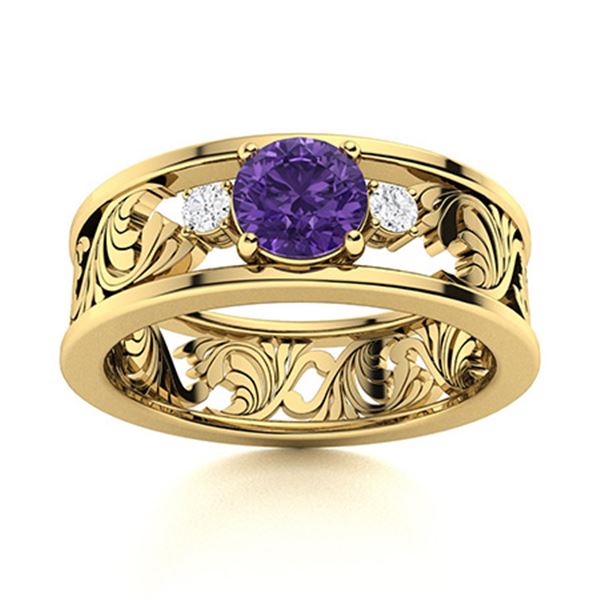 Natural 0.48 CTW Amethyst & Diamond Engagement Ring 18K Yellow Gold