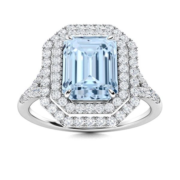 Natural 1.85 CTW Aquamarine & Diamond Engagement Ring 14K White Gold