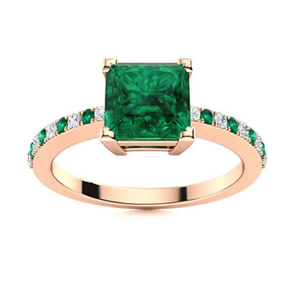 Natural 1.18 CTW Emerald & Diamond  Engagement Ring 18K Rose Gold