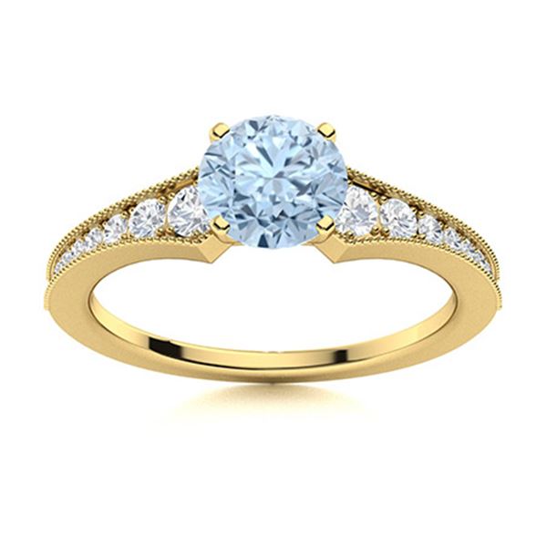 Natural 1.66 CTW Aquamarine & Diamond  Engagement Ring 18K Yellow Gold