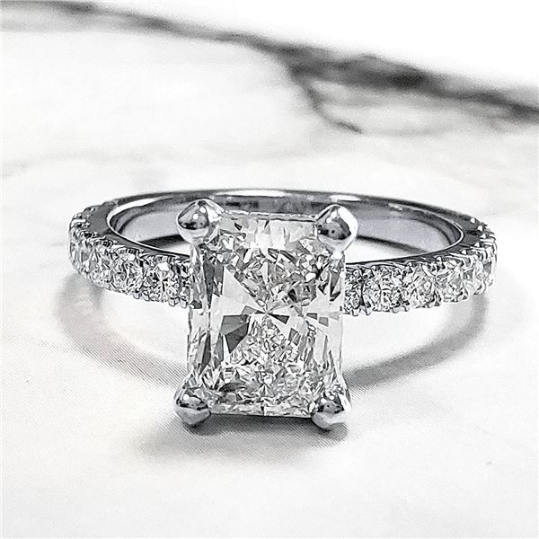 Natural 2.62 CTW Radiant Cut Diamond Engagement Ring 18KT White Gold