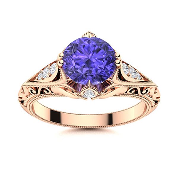 Natural 1.34 CTW Tanzanite & Diamond Engagement Ring 18K Rose Gold