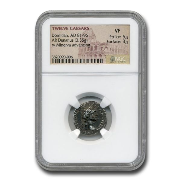 Roman Silver Denarius Emperor Domitian (81-96 AD) VF NGC