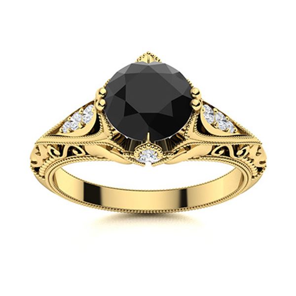 Natural 1.17 CTW Onyx & Diamond Engagement Ring 14K Yellow Gold