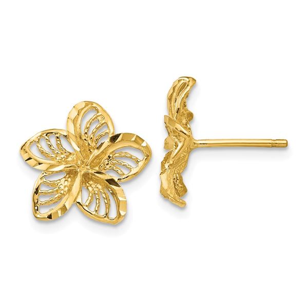 14k Diamond-cut Filigree Plumeria Earrings - 11 mm