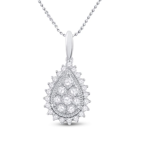 14kt White Gold Womens Round Diamond Teardrop Pendant 5/8 Cttw