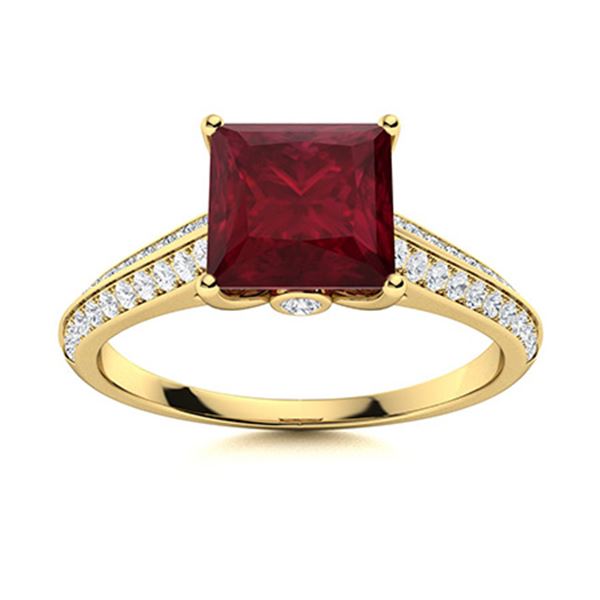 Natural 1.78 CTW Ruby & Diamond Engagement Ring 18K Yellow Gold