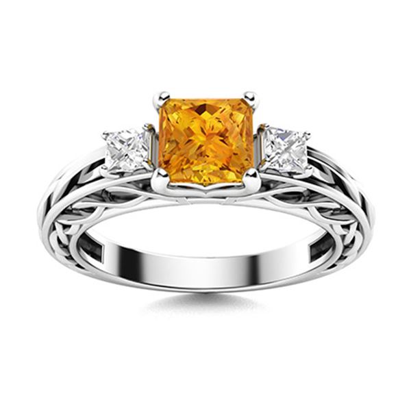 Natural 0.90 CTW Citrine & Diamond Engagement Ring 14K White Gold