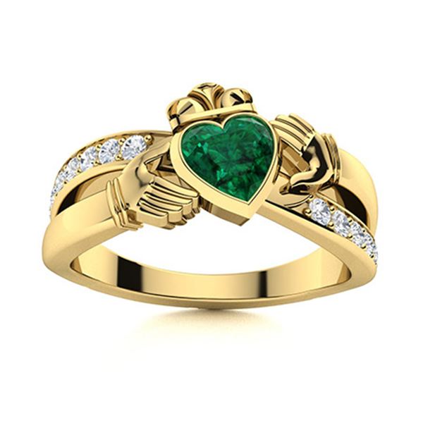 Natural 1.20 CTW Emerald & Diamond Engagement Ring 18K Yellow Gold