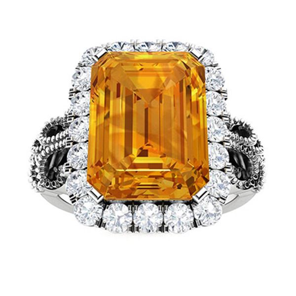 Natural 4.32 CTW Citrine & Diamond Engagement Ring 18K White Gold